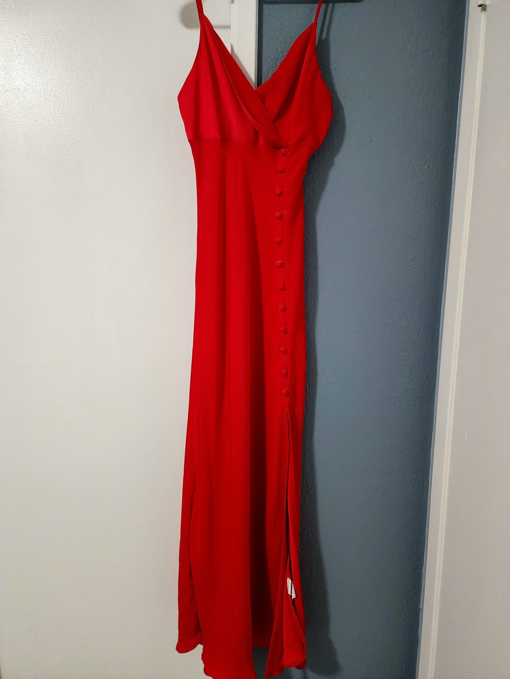 Zara Red Spaghetti-Strap Maxi Dress with Side Button Detail